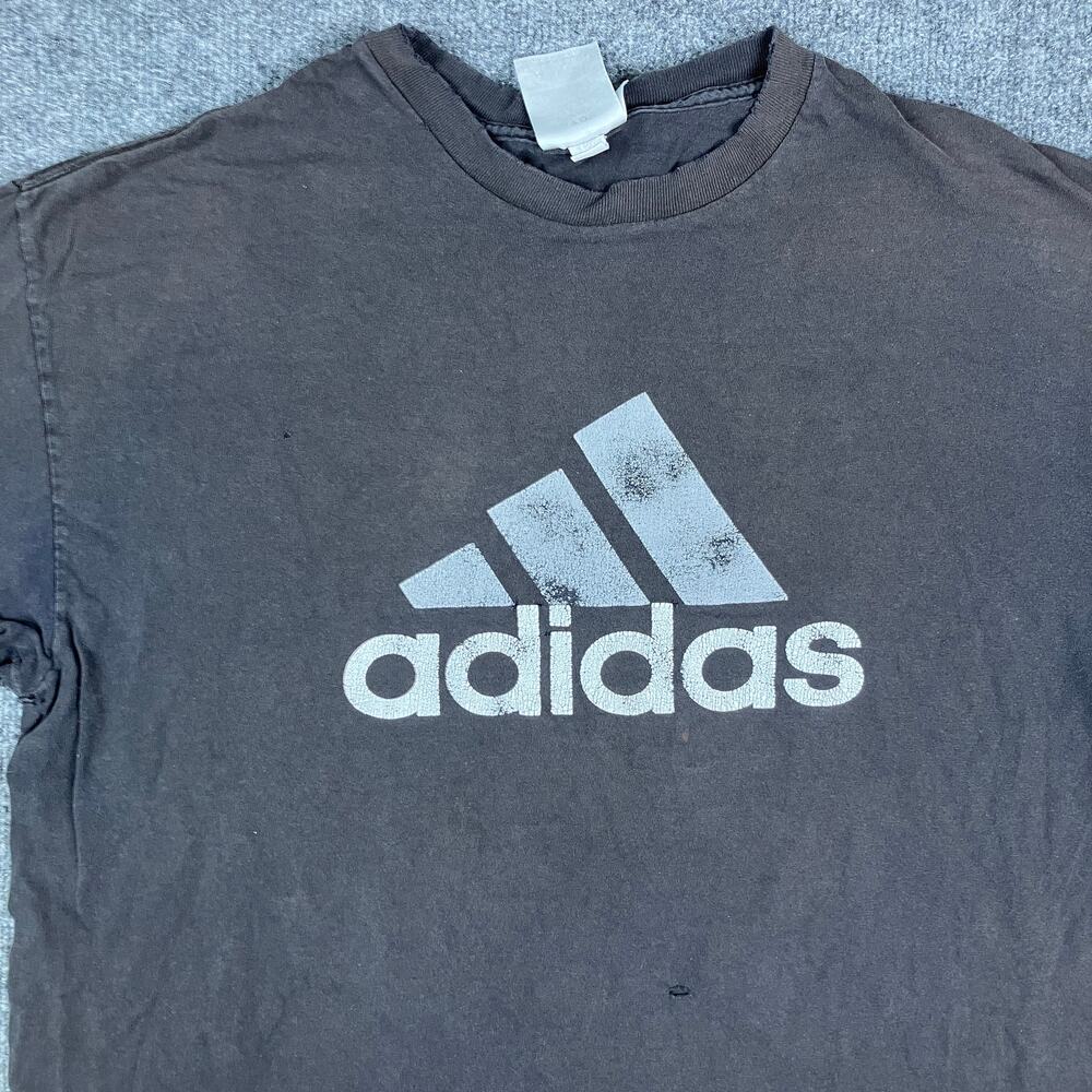 Adidas T-Shirt Mens Est Size L Black Distressed Logo Graphic Tee Athletic Style